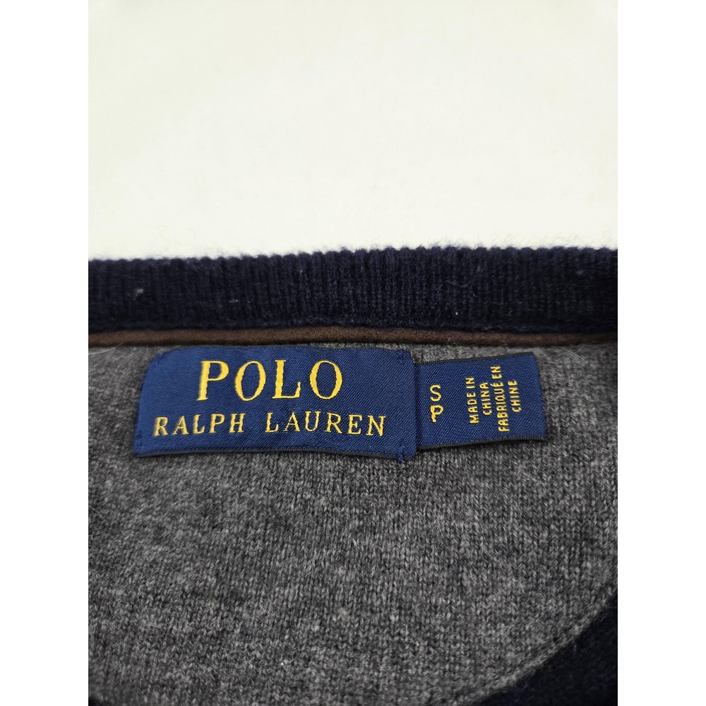 Polo Ralph Lauren Wool Sweater Men's Small Navy Blue Crewneck Pullover Knit Logo - Picture 4 of 12